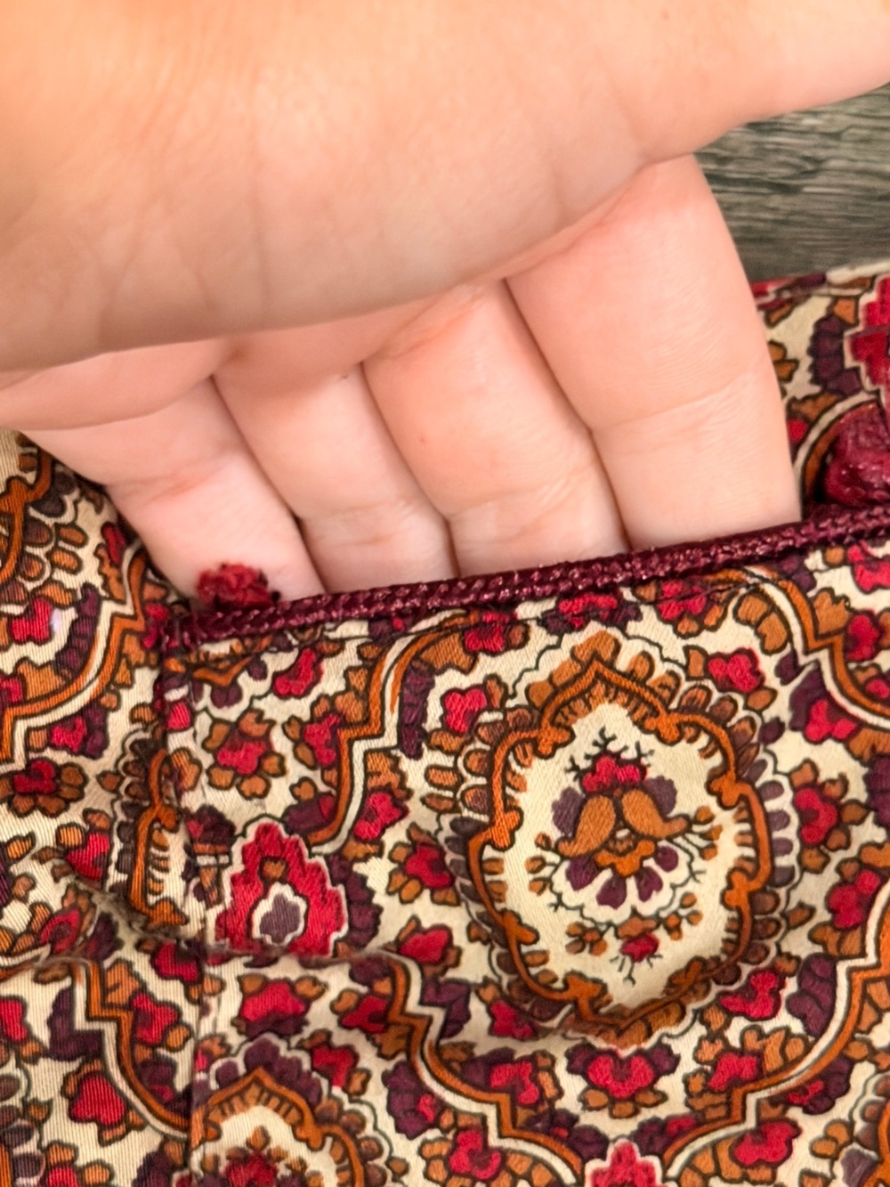 Vintage Red Patterned Mini Skirt with Red and Cream Accents - Picture 4 of 7